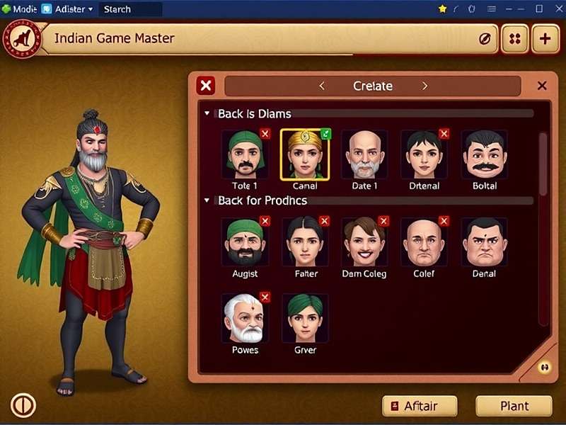 Indian Game Master - Character Creation Indian Game Master character creation screen showing various avatar options
